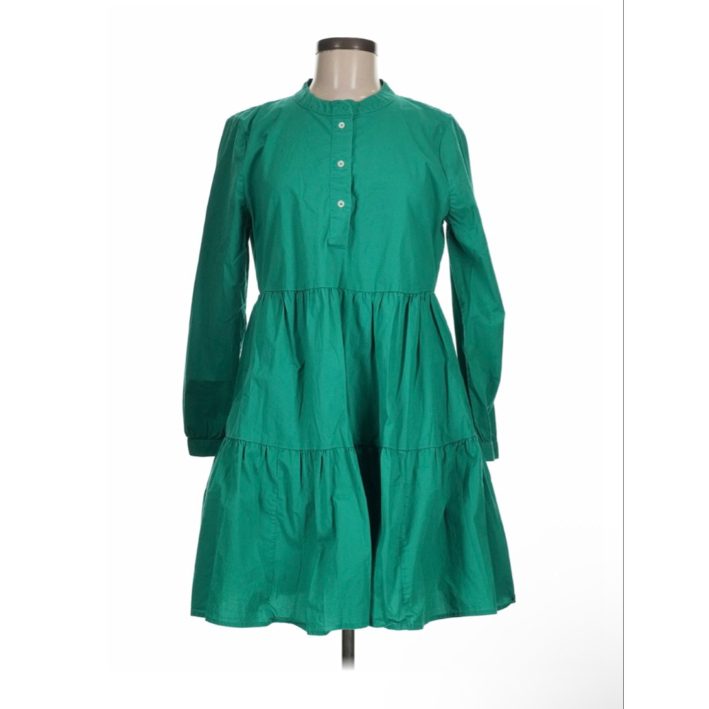 NWT J Crew Women’s M Cotton Long Sleeve Button Up Knee Length Tiered Dress Lined